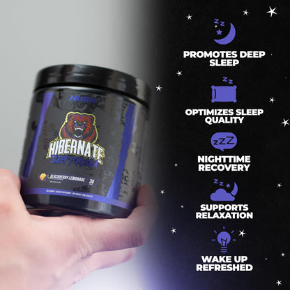 Hibernate Sleep Supplement, Complete & Optimally Dosed Sleep Recovery Formula, Relax & Unwind, Includes GABA, Valerian Root, Melatonin, 5-HTP & More (30 Servings) (BlackBerry Lemonade)