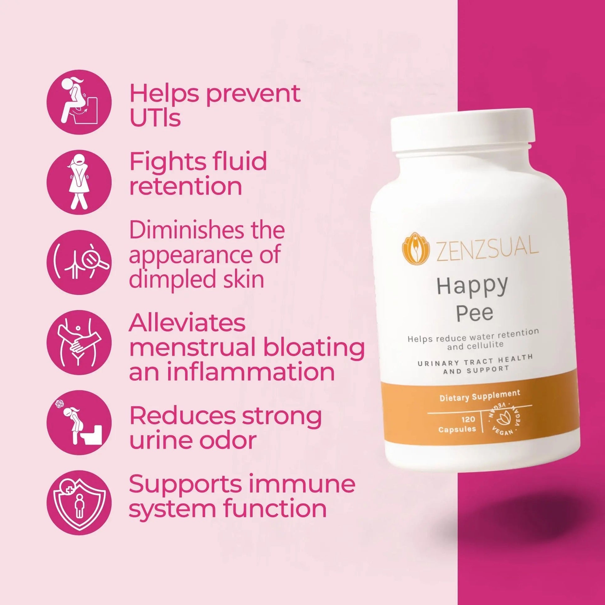ZENZSUAL Happy Pee, 120 Capsules – Urinary Tract Support & Bladder Health Supplement with Cranberry, D-Mannose, Vitamin C and Oregano for Women and Men – Healthy Flow, Comfort & Fluid Balance ZENZSUAL buy australia supplements