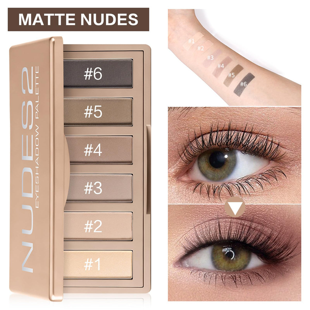 MOOMARTO 6 Matte Neutral Mini Eyeshadow Palette with Brush - Ultra Blendable Cool-Tone Nude Smokey Eye Shadow Palette, Long-lasting Wear Smooth Texture MOOMARTO