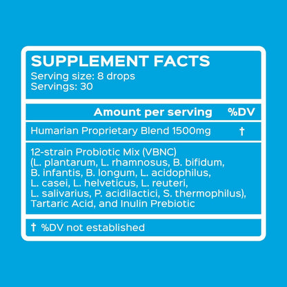 Probonix Humarian Liquid Probiotics for Adults - 12-Strain Probiotic Drops to Fortify Gut Health, Immunity and More - 30-Day Supply - Delicious Grape Flavor Probonix
