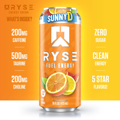 RYSE Fuel Energy Drink - Variety Pack - Sugar Free, Gluten Free & Vegan - 200mg Natural Caffeine, Taurine & Choline for Focus & Energy - No Artificial Colors - 16 fl oz Cans (12-Pack)