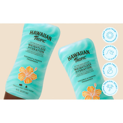 Hawaiian Tropic Weightless Hydration After Sun Lotion with Aloe, 6Fl Oz Twin Pack, Hawaiian Tropic Lotion, Moisturizing Lotion Hawaiian Tropic