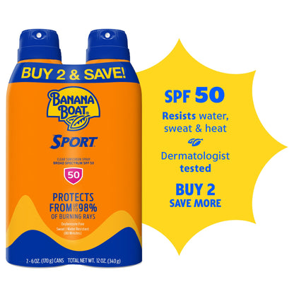 Banana Boat Sport SPF 50 Sunscreen Spray, 6 oz (2 Pack) Banana Boat