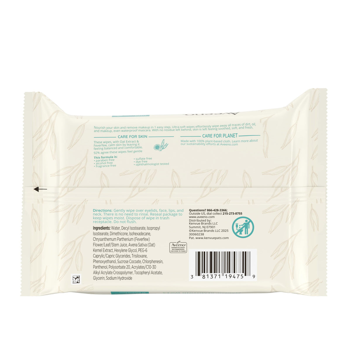 Aveeno Calm + Restore Unscented Makeup Remover Wipes, Alcohol-Free, 25 Ct Aveeno