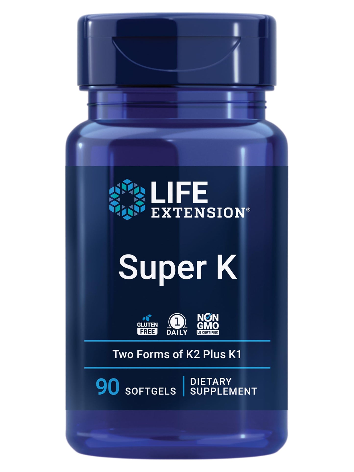 Life Extension Super K, Vitamin K Supplement, 2000 Mcg Vitamin K and 1180 Mcg Vitamin K2, Heart Health, Once-Daily, 90 Softgels Life Extension