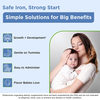 Wellements Organic Iron Drops for Newborn+ Babies (1 Fl Oz) - Cherry Flavor Liquid Iron Supplement for Infants - Toddler Iron Supplement for Kids (4months+ to 3 Years) Wellements