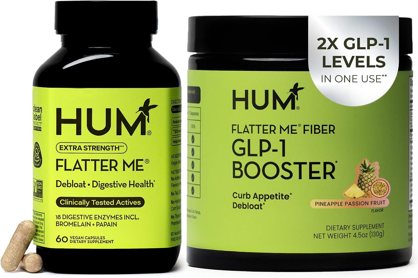 HUM Flatter Me Extra Strength Digestive Enzymes Flatter Me Fiber Supplement