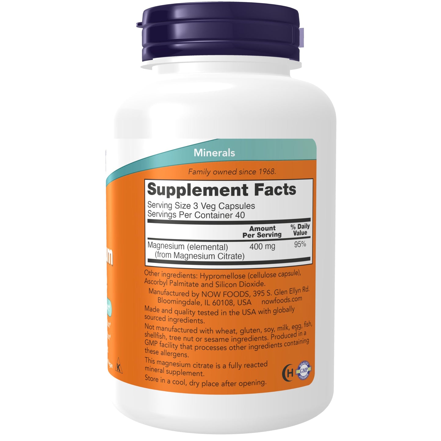 NOW Supplements, Magnesium Citrate, Enzyme Function*, Nervous System Support*, 120 Veg Capsules Gsupps Australia
