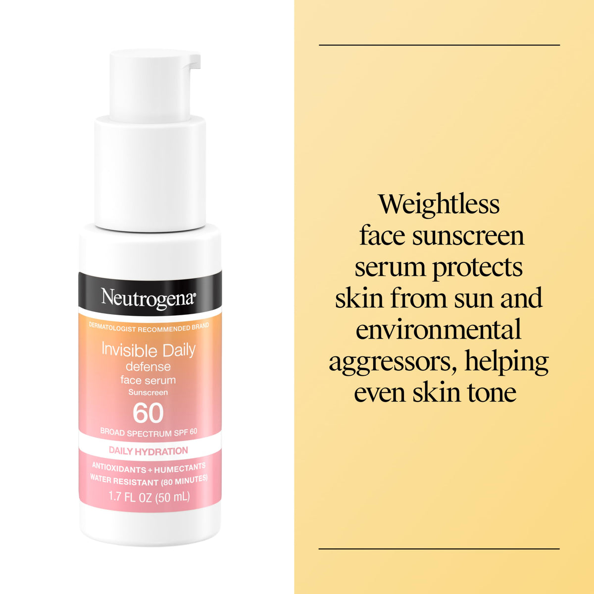 Neutrogena Invisible Defense Face Serum, SPF 60, Fragrance Free 1.7 fl. oz Neutrogena