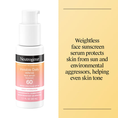 Neutrogena Invisible Defense Face Serum, SPF 60, Fragrance Free 1.7 fl. oz Neutrogena