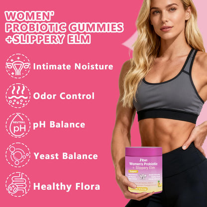 Itiban Feminine Vaginal Probiotics Gummies, Supports pH Balance & Digestive Health, Slippery Elm for Women, Suagr-Free Itiban