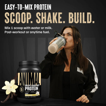 Animal Whey Isolate Protein Powder - Loaded for Pre & Post Workout Muscle Builder and Recovery with Digestive Enzymes for Men & Women - 25g Protein, Great Taste, Low Sugar - Vanilla 2 lbs Animal