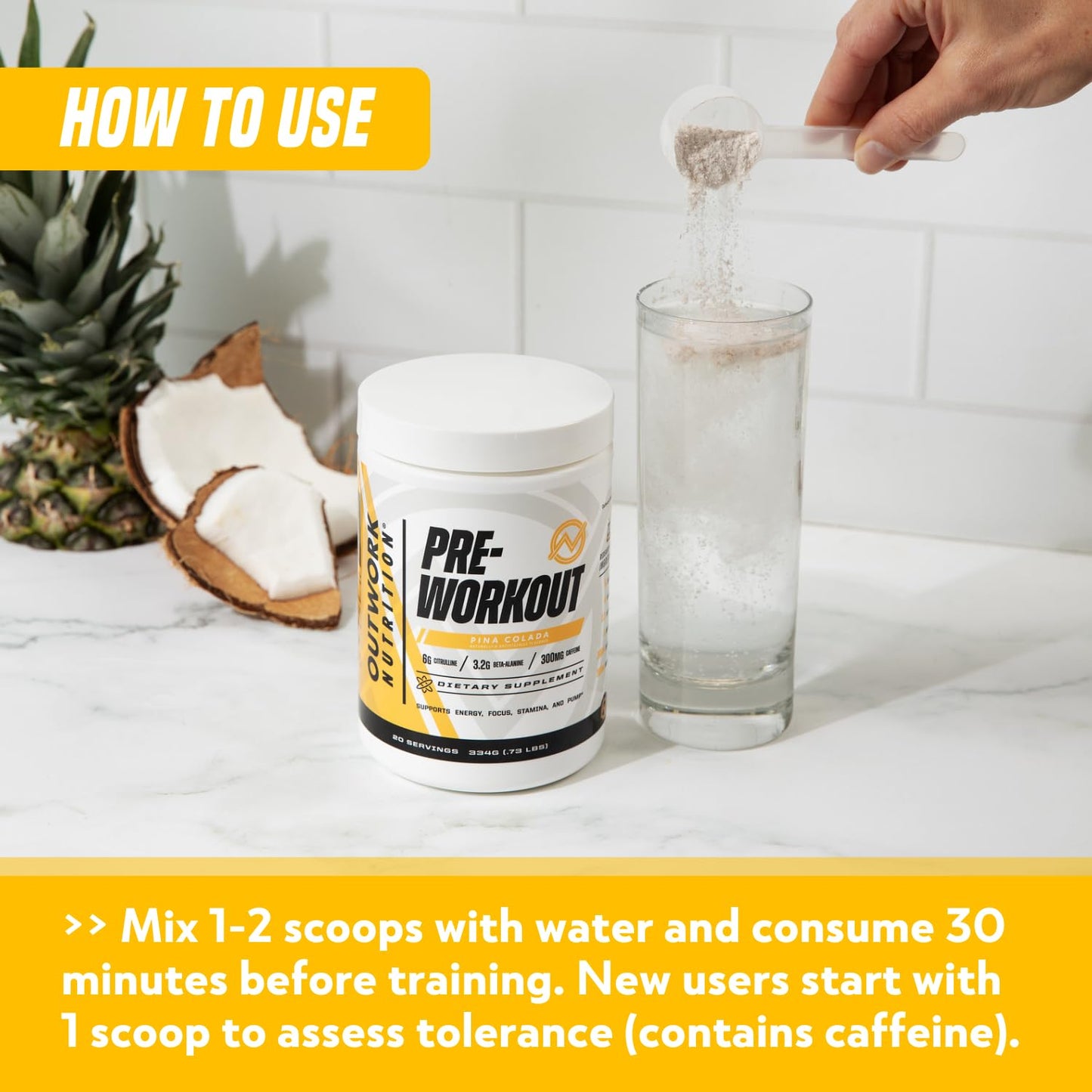 Outwork Nutrition Preworkout for Men & Women - Nootropic Pre Workout Without Creatine, Pre-Workout Powder with Taurine Rhodiola Citrulline Malate Beta Alanine Caffeine (Tropical Candy)