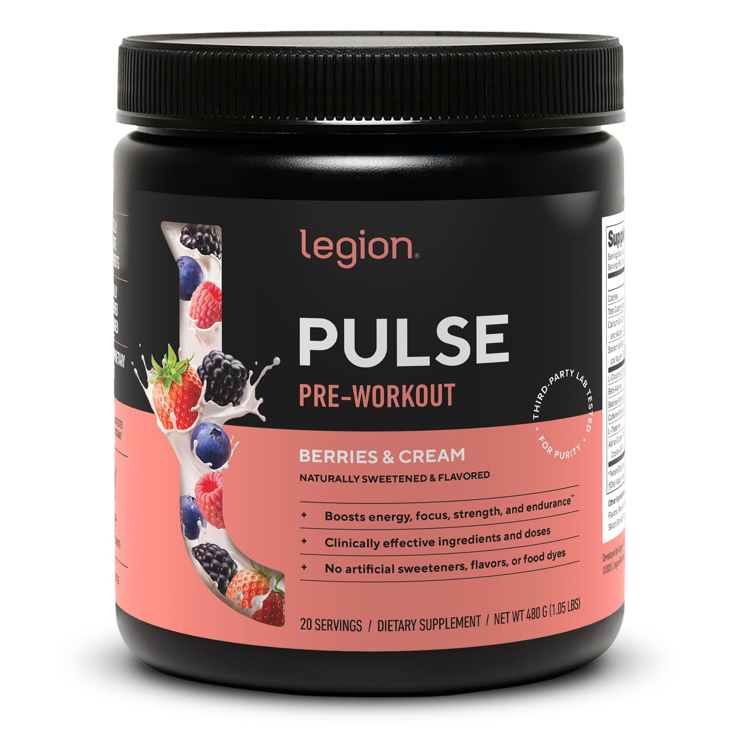 LEGION Pulse Pre Workout Supplement - All Natural Nitric Oxide Preworkout Drink to Boost Energy, Creatine Free, Naturally Sweetened, Beta Alanine, Citrulline, Alpha GPC (Fruit Punch)