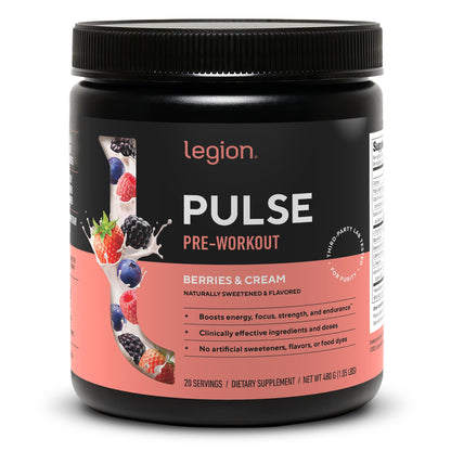LEGION Pulse Pre Workout Supplement - All Natural Nitric Oxide Preworkout Drink to Boost Energy, Creatine Free, Naturally Sweetened, Beta Alanine, Citrulline, Alpha GPC (Fruit Punch)