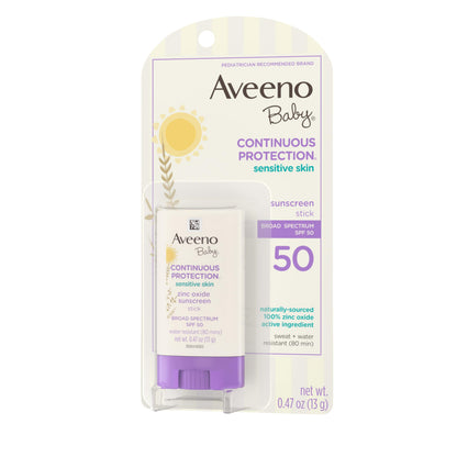 Aveeno Baby Continuous Protection Mineral Sunscreen Stick for Sensitive Skin with Broad Spectrum SPF 50 Protection for Face & Body Aveeno Baby