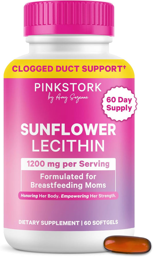 Pink Stork Sunflower Lecithin Supplement - 1200 mg - 60 Softgels | Formulated for Clogged Milk Ducts - Breastfeeding Essentials for Postpartum Moms - Supports Breast Milk Flow