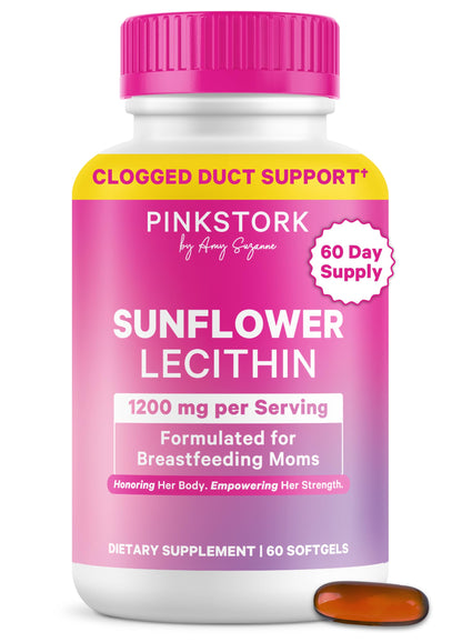 Pink Stork Sunflower Lecithin Supplement - 1200 mg for Clogged Milk Ducts - Breastfeeding Essentials for Postpartum Moms - Pink Stork