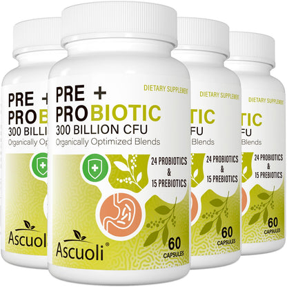 Probiotics for Women & Men - 300 Billion CFU, 24 Strains + 15 Organic Herbs Prebiotics Blend, Daily Probiotic for Digestive Health, Immune, Gut, Bloating Ascuoli