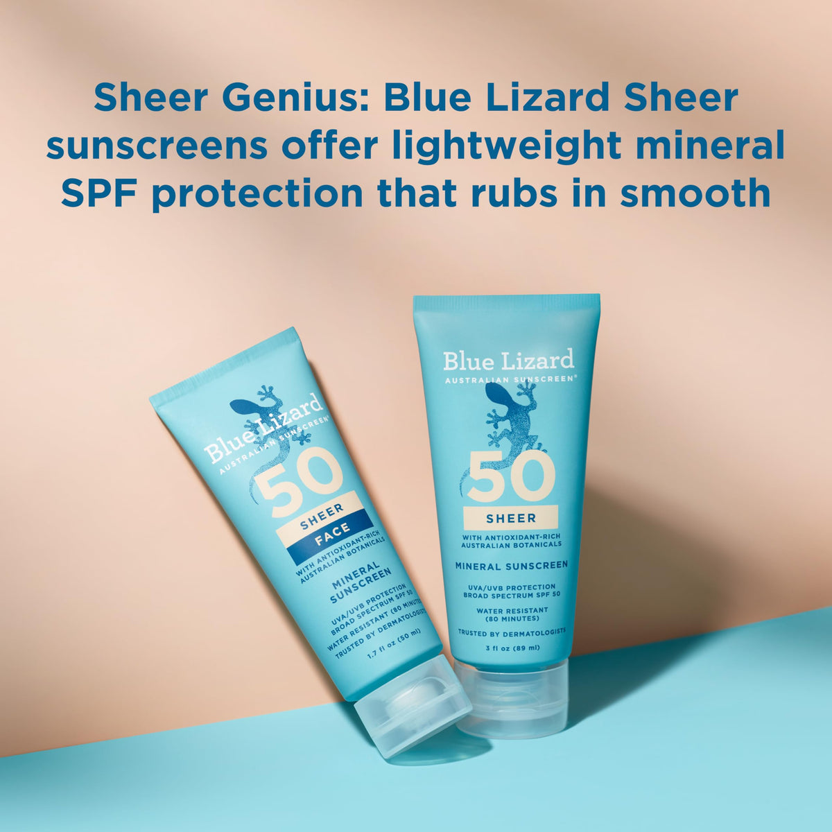 Blue Lizard Sheer Face Mineral SPF 50 Sunscreen Lotion, 100% Mineral Formula, Blue Light Protection, Lightweight, Rubs In Smooth, Nourishes and Hydrates, Paraben-Free, Fragrance-Free, 1.7 fl oz BLUE LIZARD