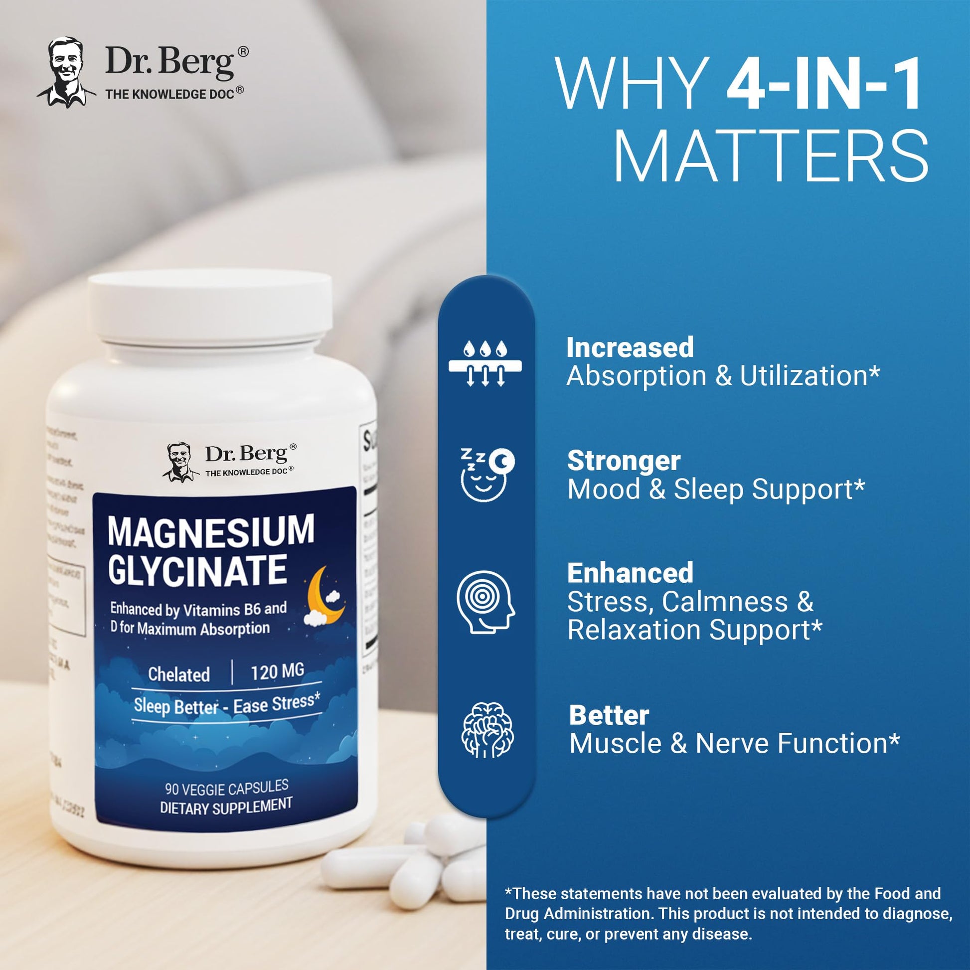 Dr. Berg Magnesium Glycinate 90ct – 4-in-1 Chelated for Muscle, Nerve, Sleep & Stress Support*– w/ D3, B6 & Zinc – 4X Lab-Tested – No Fillers – Formulated in USA, GMP-Certified Dr. Berg Nutritionals buy australia supplements