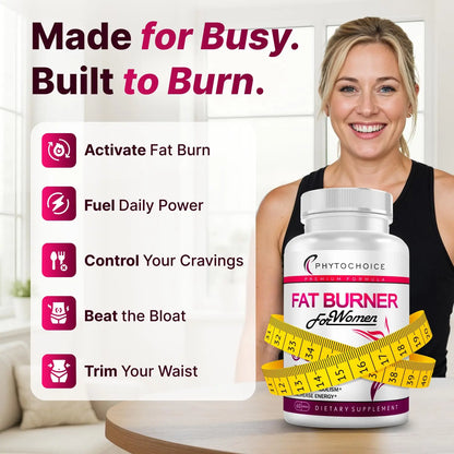 Belly Fat Burner for Women – Powerful Weight Loss Pills That Target Stubborn Belly & Thigh Fat – Thermogenic Metabolism Booster, Appetite Suppressant & Bloating Relief PHYTOCHOICE