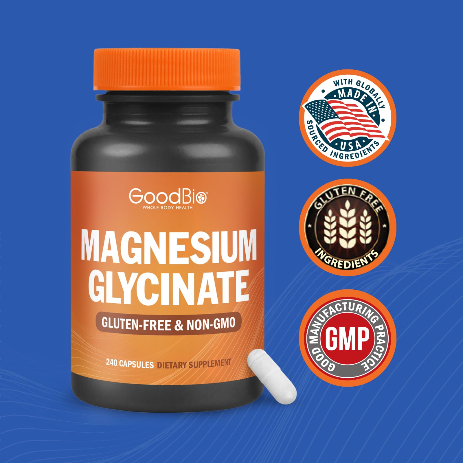 Magnesium Glycinate - High Absorption Magnesium Supplement 500mg Per Serving for Stress Relief, Sleep, Heart and Bone Health, Nerve Support - Non-GMO, Gluten-Free, Gentle on Stomach, 240 Capsules GOODBIO buy australia supplements