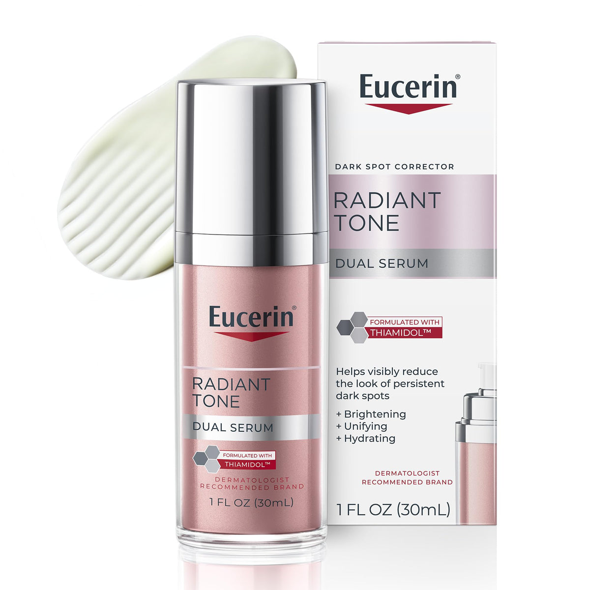 Eucerin Radiant Tone Dual Serum Dark Spot Corrector, Dark Spot Serum with Thiamidol and Hyaluronic Acid, 1 Fl Oz Bottle Eucerin