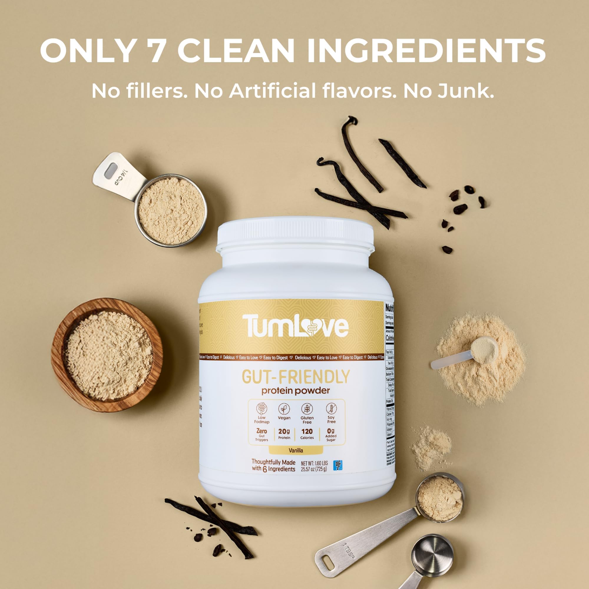 TumLove Vegan Protein Powder - Low FODMAP Certified, Gluten-Free, Dairy-Free, Soy-Free, 100% Gut-Friendly & Non-Bloating, Vanilla (25 Servings) TumLove buy australia supplements