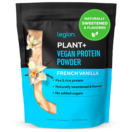 LEGION Plant+ Vegan Protein Powder, Chocolate - Rice and Pea, Plant Based Protein Blend. Gluten Free, GMO Free, Naturally Sweetened and Flavored, 20 Servings, (Chocolate)