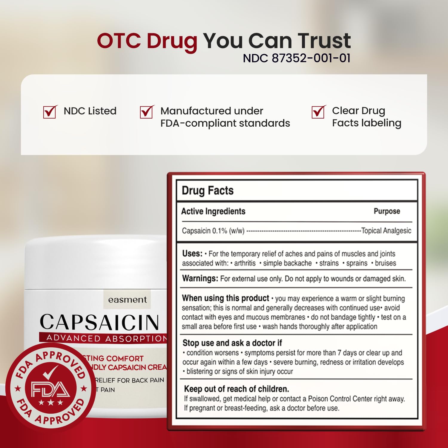 Easment Capsaicin Pain Relief Cream – Topical Arthritis & Muscle Pain Relief for Joint, Nerve & Back Pain – Medicated Pain Cream with Capsaicin 0.1% – Arnica, Aloe & Chamomile, 4.23 Fl Oz Easment buy australia supplements