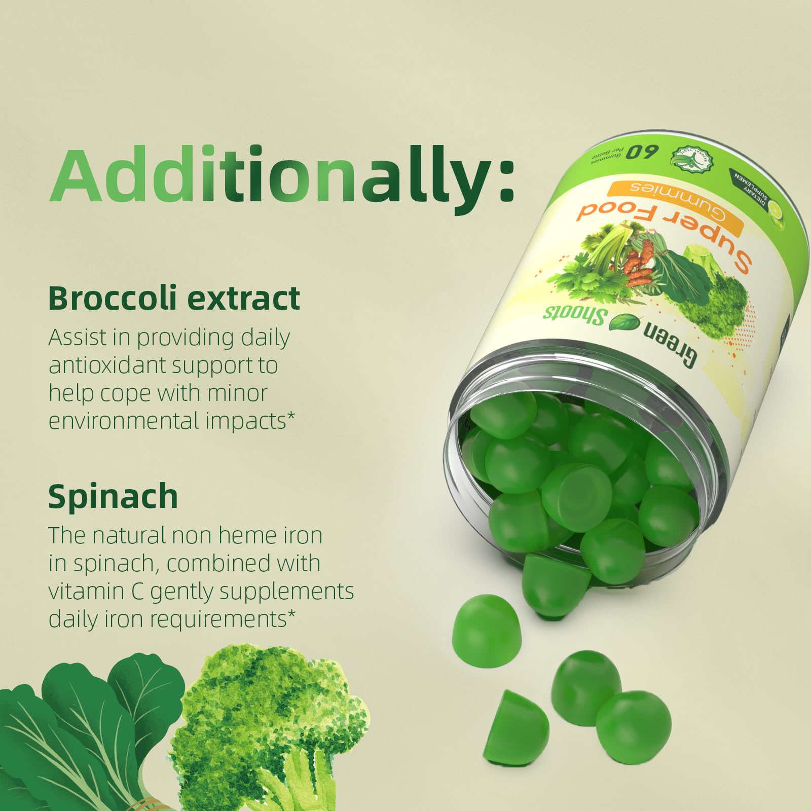 Greenshoots Super Food Gummies with Super Greens Blend, Vitamin A & C – Broccoli, Spinach, Moringa & Chlorella – Vegan, Sugar Free, Daily Nutrition Support, 60 Gummies Greenshoots buy australia supplements