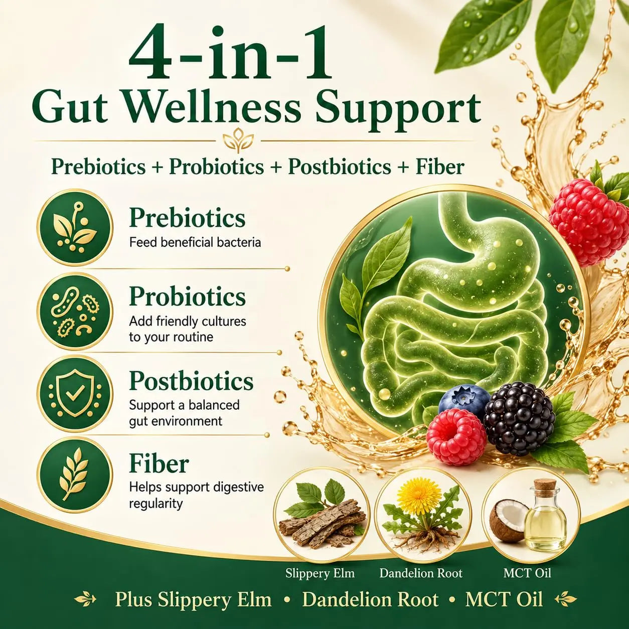 PRIMEHAVEN Probiotic Kombucha Gummies - Prebiotics, Probiotics, Postbiotics, Fiber Supplement, Slippery Elm, Dandelion Root, for Bloating, Gut Health PRIMEHAVEN