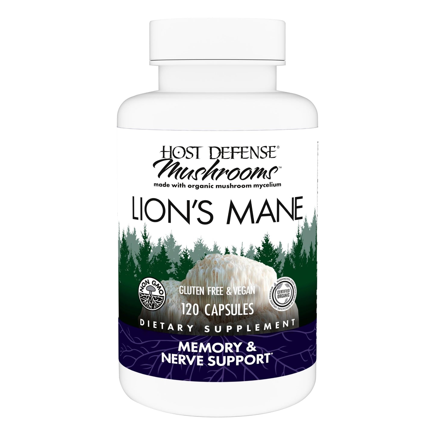 Host Defense Mushrooms Lion's Mane - Supplement Capsules for Brain Health Support - Mushroom Support for Focus & Memory Function Host Defense