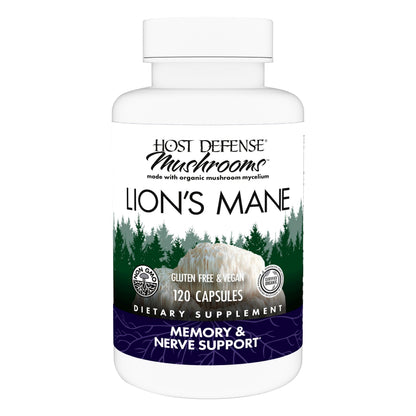 Host Defense Mushrooms Lion's Mane - Supplement Capsules for Brain Health Support - Mushroom Support for Focus & Memory Function Host Defense