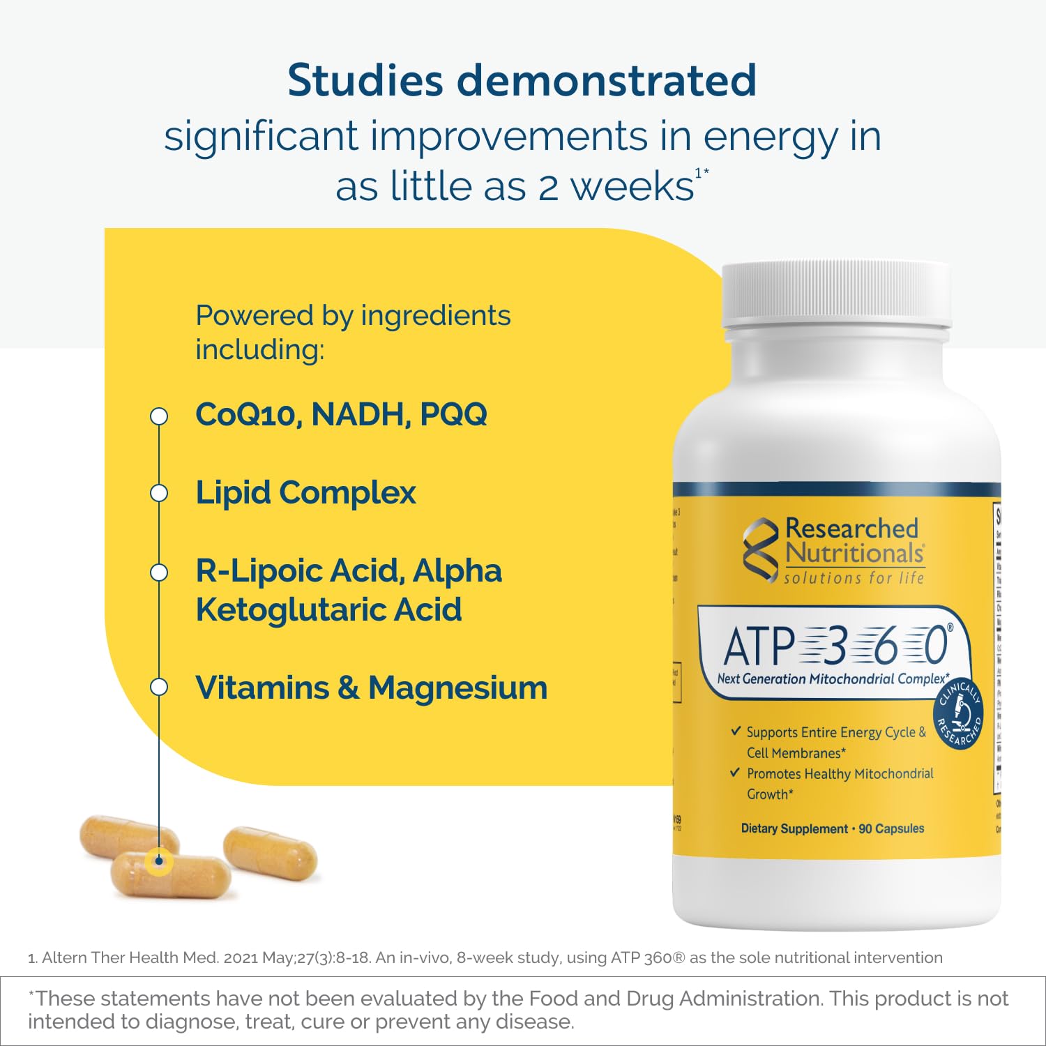 Researched Nutritionals ATP 360 - Mitochondrial Supplements to Support Entire Energy Cycle & Cell Membranes - Clinically Researched ATP Supplements, High Dose CoQ10, R-Lipoic Acid & PQQ, 90 Capsules Researched Nutritionals buy australia supplements