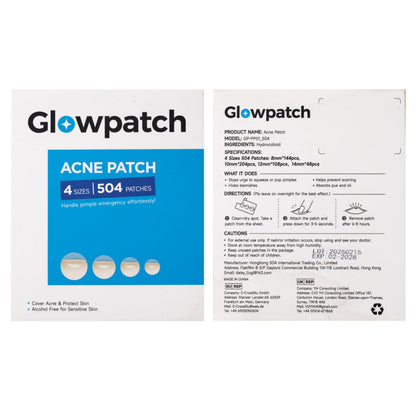 Glowpatch 504 Counts 4 Sizes Hydrocolloid Pimple Patches for Face Glowpatch