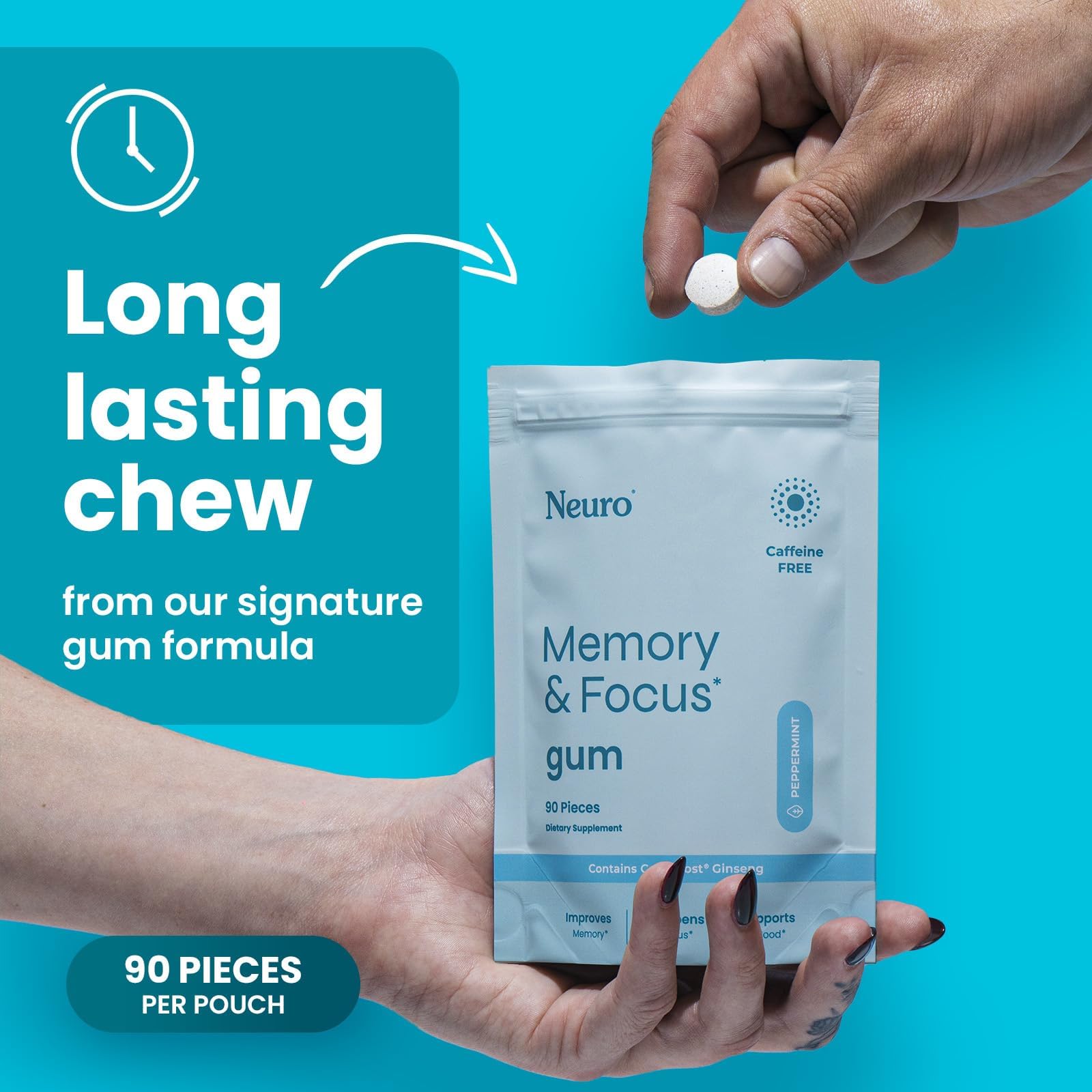Neuro Memory & Focus Gum - Nootropic Gum with Vitamin B12, Vitamin B6, L-Theanine & Ginseng Extract - Natural Brain Support Supplement - Vegan, Caffeine & Sugar Free Chews - Peppermint, 90 ct Neuro buy australia supplements