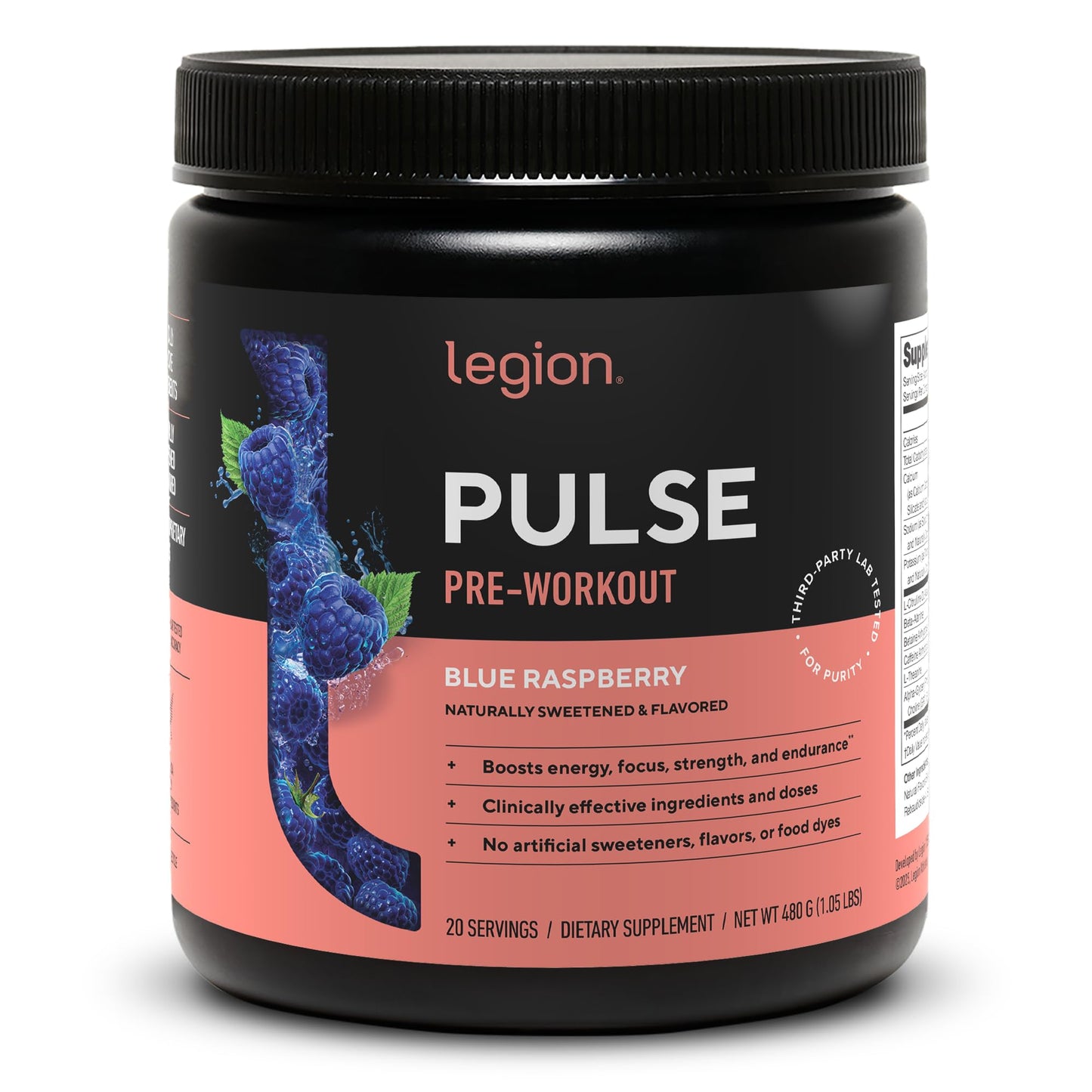 LEGION Pulse Pre Workout Supplement - All Natural Nitric Oxide Preworkout Drink to Boost Energy, Creatine Free, Naturally Sweetened, Beta Alanine, Citrulline, Alpha GPC (Fruit Punch)