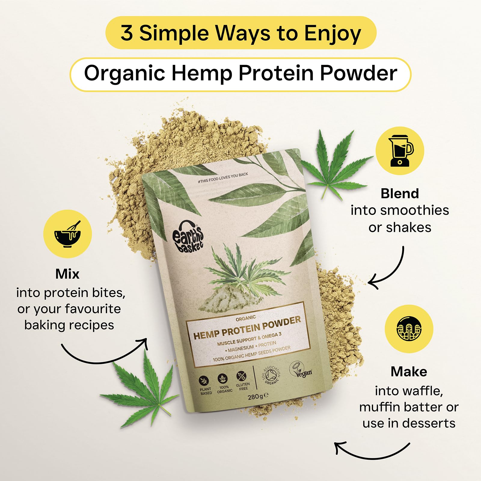 Earths Basket Organic Hemp Protein Powder,280g Natural, Unflavoured, Vegan, Gluten Free EARTHS BASKET buy australia supplements