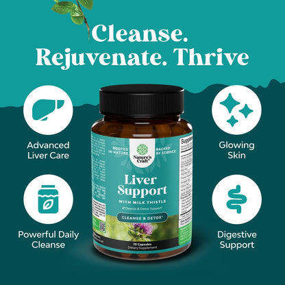 Liver Cleanse Detox & Repair - Milk Thistle Supplement for Digestion & Immune Health - Ginger Root, Choline & Dandelion Root Natures Craft