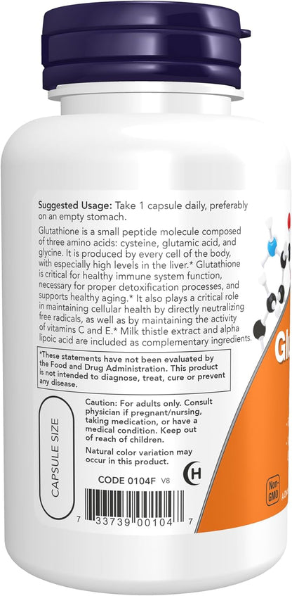 NOW Foods Supplements, Glutathione 500 mg, With Milk Thistle Extract & Alpha Lipoic Acid, Free Radical Neutralizer*, 60 Veg Capsules Gsupps Australia