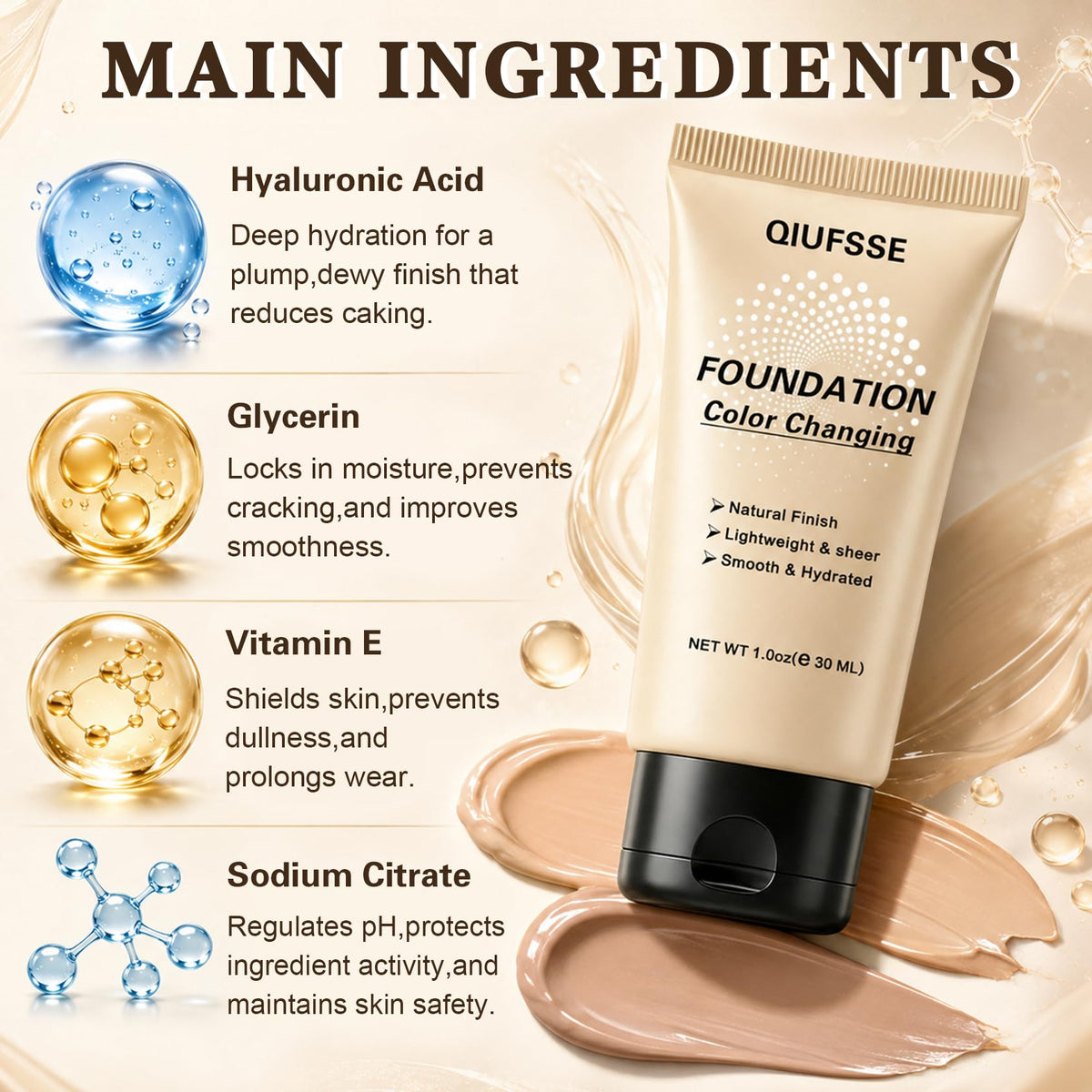 QIUFSSE Color Changing Foundation for Mature Skin,Face Makeup - 02 Medium QIUFSSE