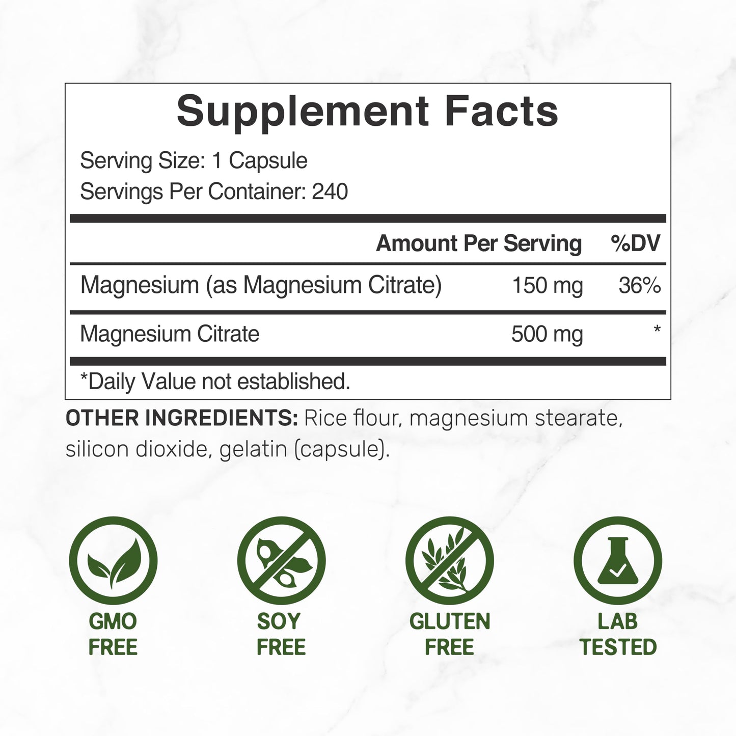 DEAL SUPPLEMENT Magnesium Citrate 500mg, 240 Capsules | Easily Absorbed, Purified Trace Mineral – One a Day, Non-GMO DEAL SUPPLEMENT