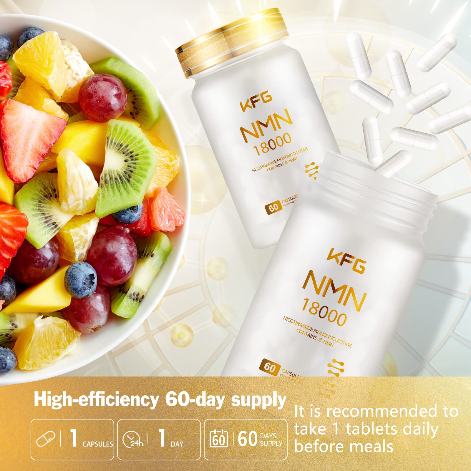 KFG NMN 18000 - NMN Nicotinamide Mononucleotide Supplement with Resveratrol, Stabilized Form & 99% High Purity to Boost NAD+ Levels for DNA Repair Supplement,for Healthy Aging,60 Capsules KFG buy australia supplements