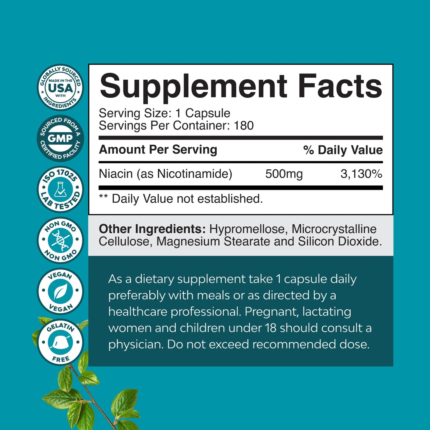 Vitamin B3 Niacinamide 500mg Capsules - Mitochondrial Energy and Potent Skin Supplement - Vitamin B3 Niacin Flush Free and Nicotinamide 500mg - Flush Free Niacin Supplement - 60 Count Gsupps Australia