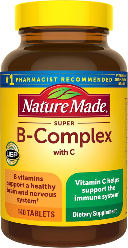 Nature Made Super B Complex with Vitamin C & Folic Acid, 140 Tablets | B Complex Vitamins for Women and Men, Dietary Supplement for Immune Support, Gluten Free, 140 Day Supply Gsupps Australia
