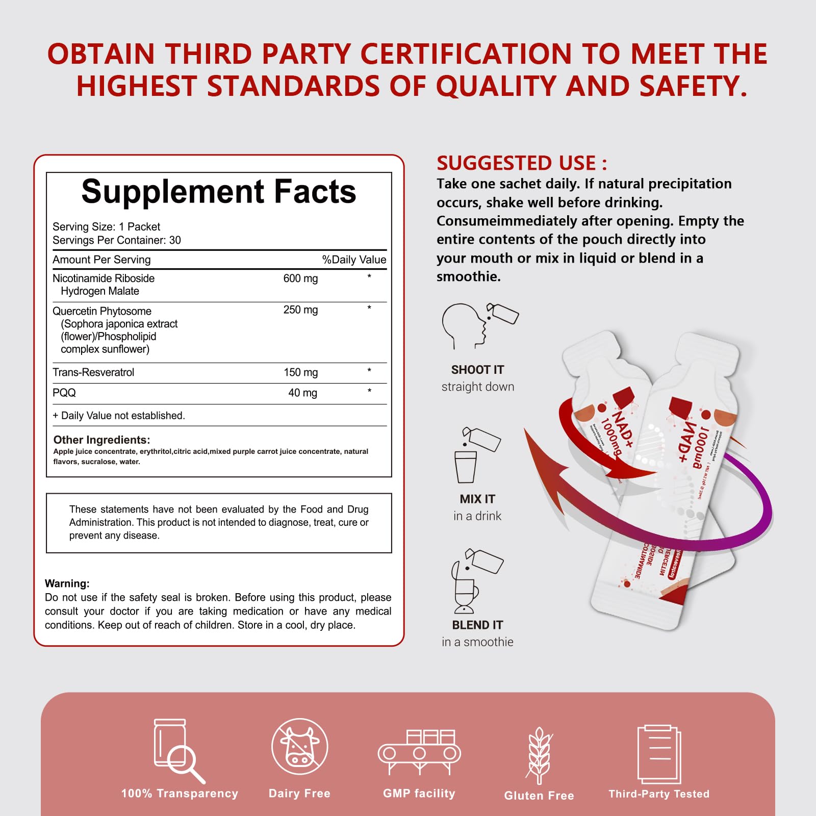 Buporai NAD Supplement 1000 mg Liquid Packets - NAD Supplements for Women & Men with Nicotinamide Riboside, Resveratrol, PQQ, Quercetin - NMNH Supplement Alternative for Anti-Aging, Energy-30 Packets Buporai buy australia supplements