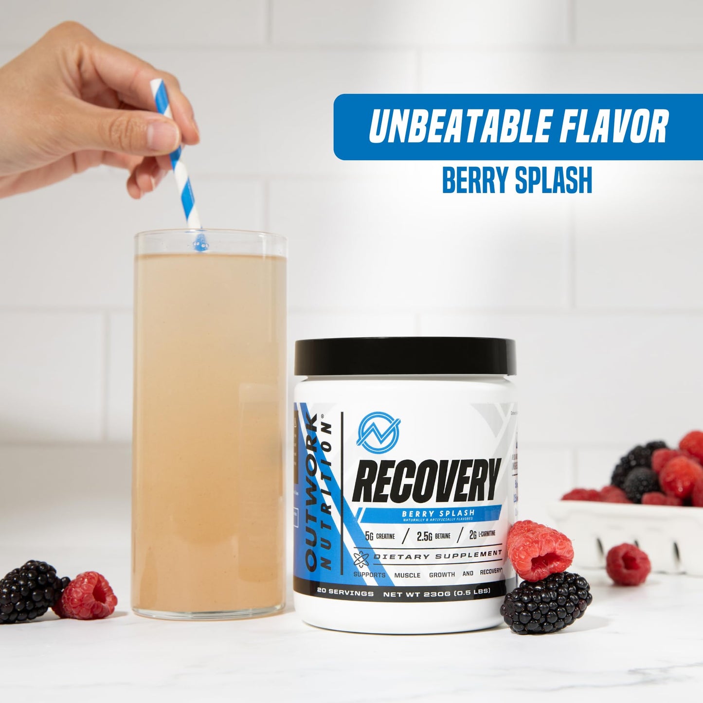 Outwork Nutrition Post Workout Recovery Powder - Creatine Monohydrate, KSM-66 Ashwagandha & Tart Cherry - Speeds Recovery, Eases Soreness - Creatine Powder for Men & Women, Orange Sherbet, 230 Gr