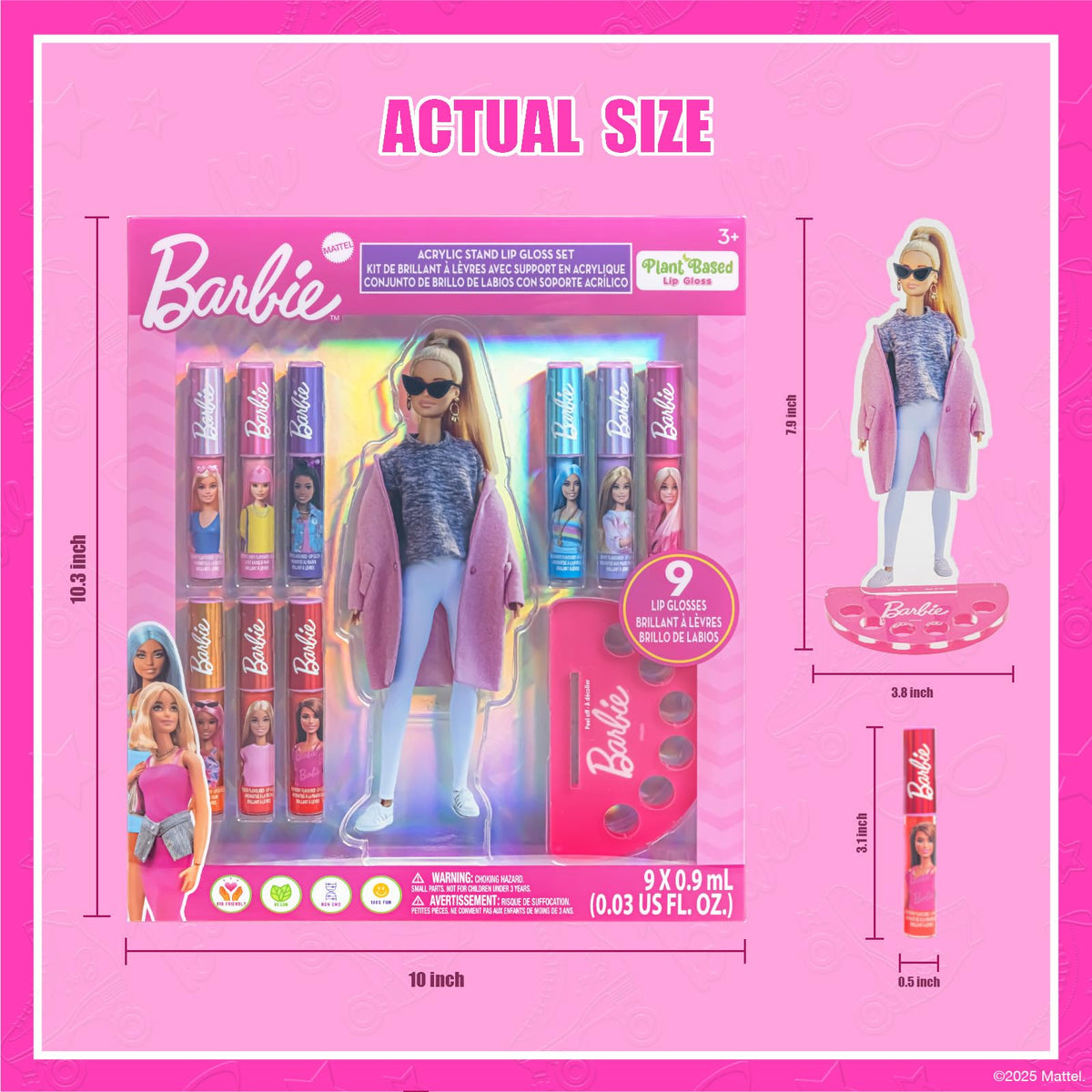 Barbie Lip Gloss Set with Display Stand, Plant-Based, Ages 3+ Townley Girl